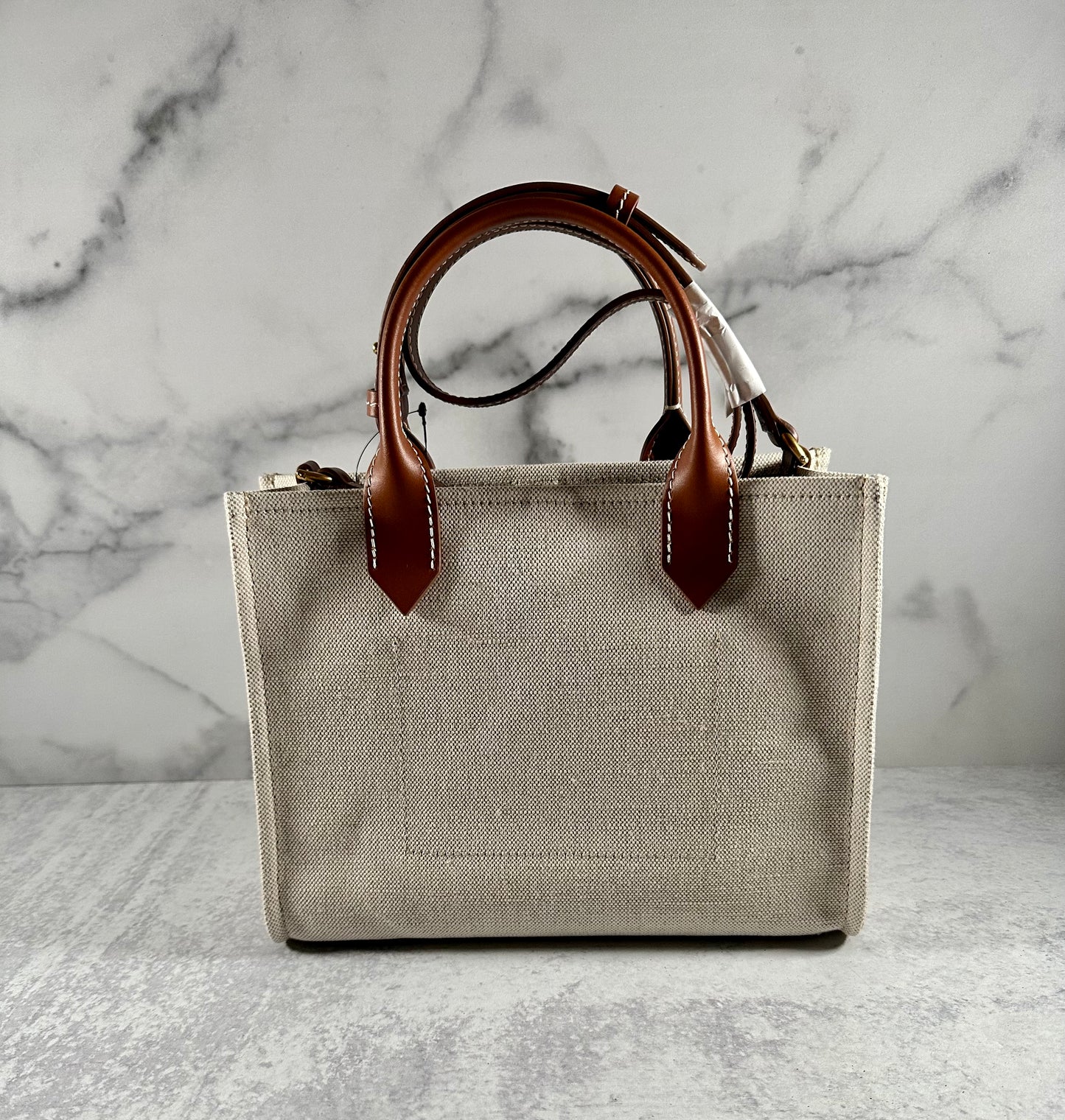 BALMAIN - b-army small leather trimmed cotton and linen blend tote bag