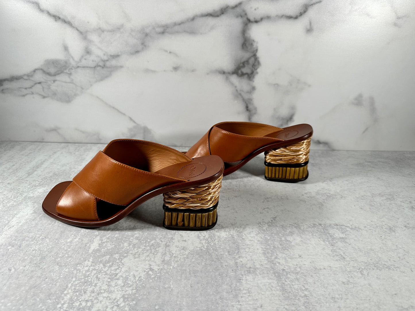 Chloe Laia raffia-trimmed mules