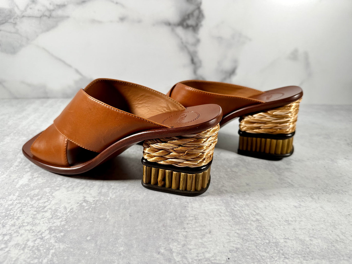 Chloe Laia raffia-trimmed mules