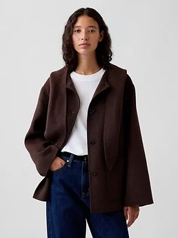 Wool-Blend Hooded Tie-Neck Coat — reference image