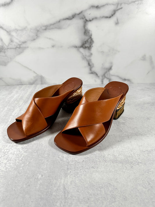 Chloe Laia raffia-trimmed mules